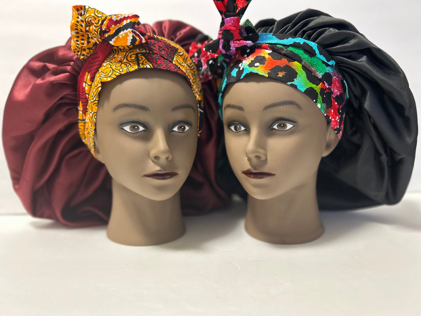 Maxi Double Tie African print and Satin Bonnets