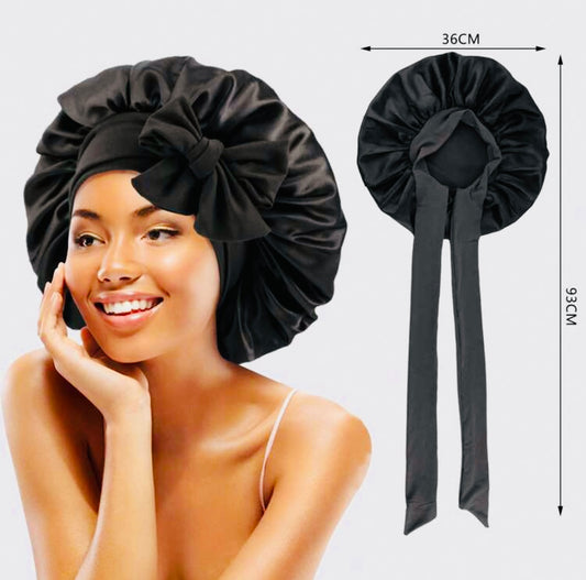 Double tie long stretchy silk bonnet