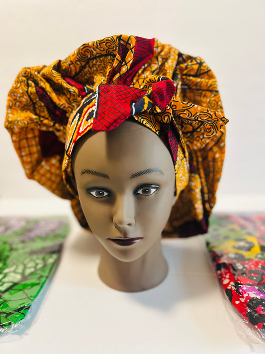 Maxi Double Tie African print and Satin Bonnets